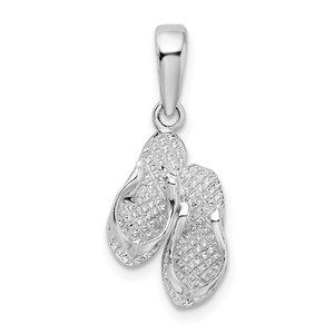 925 Sterling Silver Travel Texture Pawleys Island Flip Flop Charm Pendant